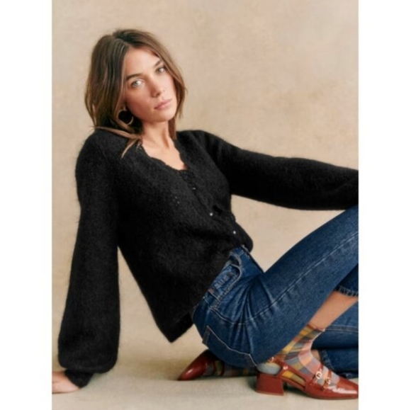 SEZANE ANGIE MOHAIR CARDIGAN IN BLACK - Picture 3 of 13